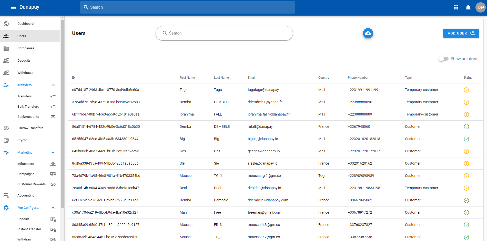 Screenshot of  web app